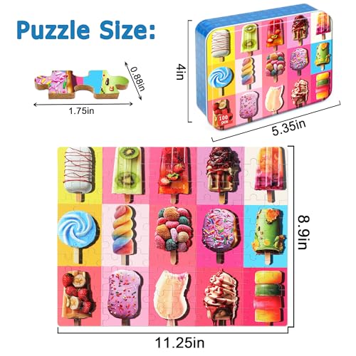 LELEMON Puzzles for Kids Ages 4-6,100 Piece Puzzles for Kids in Metal Box - color: Various Popsicle
