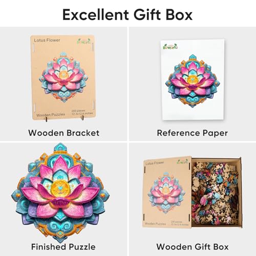 Bovearto Wooden Puzzles for Adults, Lotus Flower Unique Shaped - color: Lotus Flower, size: 200pcs