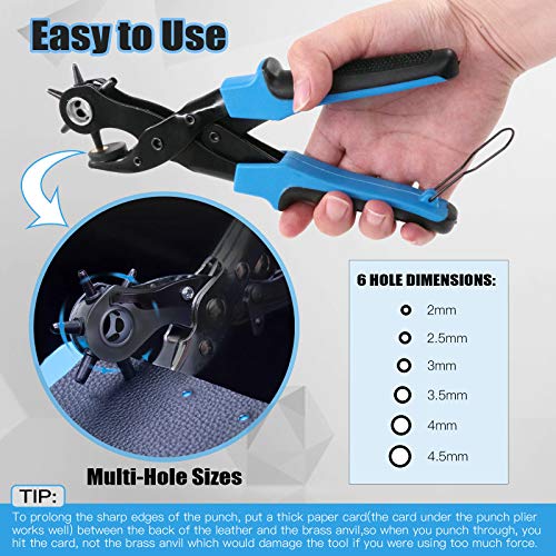 Glarks Adjustable Leather Hole Punch Pliers with Single Cap Leather Rivets Set Free Scissor & Ruler & Awl Tool for Belt, Watch Bands, Saddle, Shoes - style: Hole Punch Plier with Leather Rivets