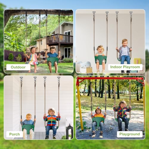 2Pcs Heavy Duty Swing Seats for Kid Full Bucket High Back & Anti Slip Seat - color: Green Full Bucket & U-shape Swing Seats