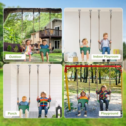 2Pcs Heavy Duty Swing Seats for Kid Full Bucket High Back & Anti Slip Seat - color: Green Full Bucket & U-shape Swing Seats