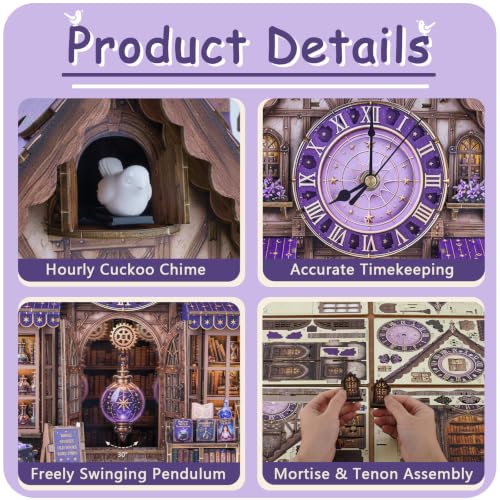 3D Puzzle for Adults Clock - Magic Bookshop Cuckoo Clock Model Kit - color: Magic Bookshop