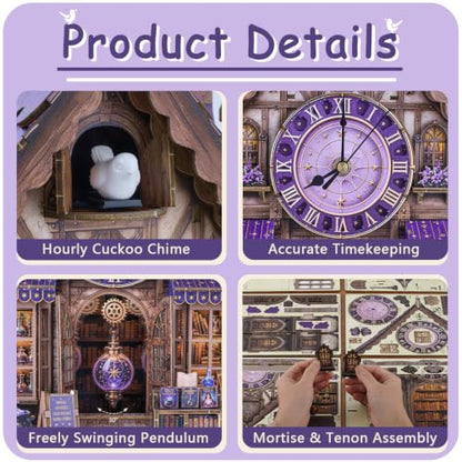 3D Puzzle for Adults Clock - Magic Bookshop Cuckoo Clock Model Kit - color: Magic Bookshop