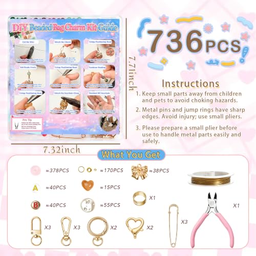 Kasmena 750+ Pcs DIY Bag Charm & Keychain Making Kit with Beads and Charms - size: 750+ PCS