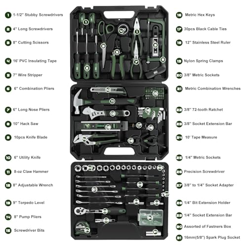Prostormer 269-Piece Tool Kit, General Household Hand Tool Set, Green - color: Green