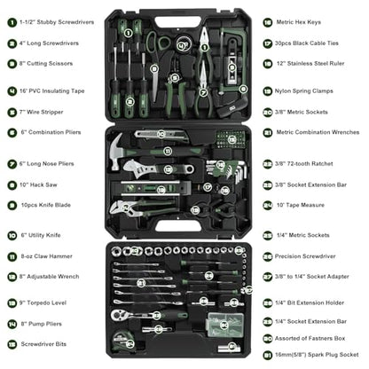 Prostormer 269-Piece Tool Kit, General Household Hand Tool Set, Green - color: Green