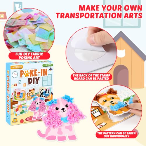 Lonfliness 8 Pcs Dog Cat Poke in Craft Kits for Kids Mess Free DIY Art - style: Dog Cat