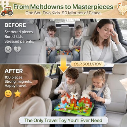 Magnetic Cubes Farm Travel for Kids: Hold 15 Blocks, 60s Storage - size: Farm Animals Large - 100PCS