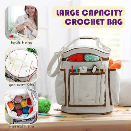 Crochet Kit for Beginners Adults and Kids - Beginner Crochet Kit for Adults with Step-by-Step Video Tutorials, Amigurumi and Crocheting Kit, Crochet Starter Kit with Soft Crochet Yarn and Crochet Bag - color: Warm Gray, style: Crochet Kit + Bag