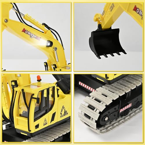 kolegend Remote Control Excavator Toy 16 Inch, 11 Channel RC Construction Vehicles Hydraulic Haulers Digger Toys Gift for 6+ Years Old Kids Boys - color: Yellow