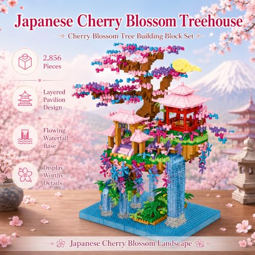 Cherry Blossom Tree House Micro Mini Building Block Set 2856 Pcs - color: Pink