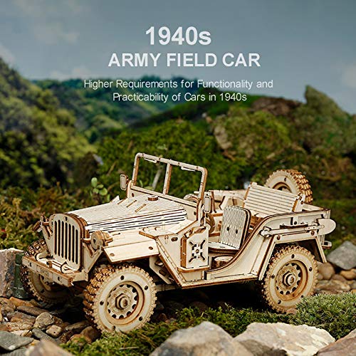 ROBOTIME Car Model Kits 3D Puzzles for Adults and Teens DIY Wooden Crafts No Batteries 1:18 Scale Model Army Field Car