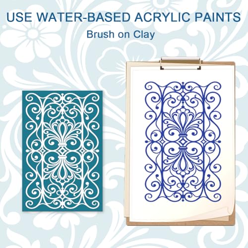4Pcs 4 Styles Silk Screen Stencils Reusable 3.9 x 6 Inch Polymer Clay Stencils Floral Texture Pattern Nylon Mesh Transfers for T-Shirt Clay Wood Fabric Canvas Jewelry Making DIY Crafts - color: Mixed Shapes-1