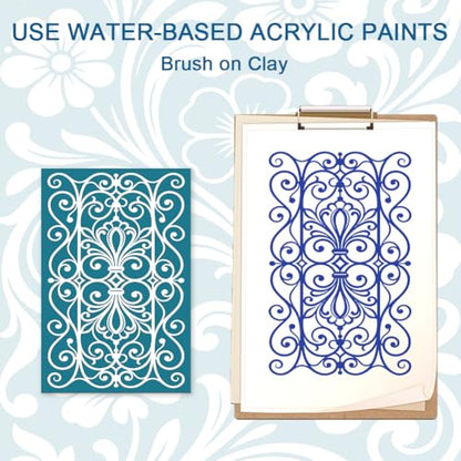 4Pcs 4 Styles Silk Screen Stencils Reusable 3.9 x 6 Inch Polymer Clay Stencils Floral Texture Pattern Nylon Mesh Transfers for T-Shirt Clay Wood Fabric Canvas Jewelry Making DIY Crafts - color: Mixed Shapes-1