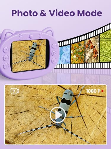 Microscope for Kids, 2.4 Inch Digital Microscope with 1000X Magnification, Handheld Camera Mini Pocket Magnifying Glass, Educational Birthday Gifts Toys for Ages 3+, Purple - color: Purple