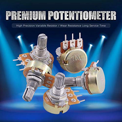 Swpeet 60PCS B5K 10K 20K 50K 100K Ohm Knurled Shaft Linear Rotary Taper Potentiometer with 20Pcs 3 Different Kinds Aluminum Alloy Knob(WH148) and 40Pcs Washers and Nuts Kit for Tinkering - style: Aluminum