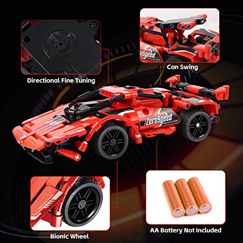 GAMZOO RC Toy Best Birthday Gifts for Age 6 7 8 9 10 11 12 Years Old Kids Boys Girls 2 in 1 Remote Control Racing Car Building Blocks 351 Pcs DIY Building Kits Engineering Construction Toy - color: Red