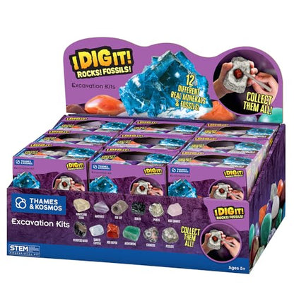 Thames & Kosmos I Dig It! Rocks & Fossils Excavation Gift Set | 18 Dig-Out Kits in Individual Gift Boxes, Great for Party Favors, Stocking Stuffers, Easter Baskets, Ages 5+