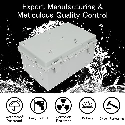 Junction Box IP65 Waterproof Electrical Box Outdoor ABS Plastic Project Box Hinged Shell Universal Enclosure Box with Mounting Plate, Wall Brackets, Cable Glands 11.4" x 7.5" x 5.5" - color: Grey, size: 11.4" x 7.5" x 5.5"