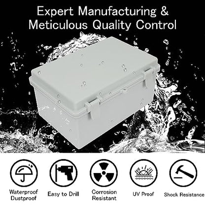 Junction Box IP65 Waterproof Electrical Box Outdoor ABS Plastic Project Box Hinged Shell Universal Enclosure Box with Mounting Plate, Wall Brackets, Cable Glands 11.4" x 7.5" x 5.5" - color: Grey, size: 11.4" x 7.5" x 5.5"
