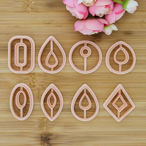 GOTO CLAY TOOLS 8 Pcs Polymer Clay Cutters for Jewelry Making, 38mm Geometric Clay Earring Cutters Set, Hollow Teardrop, Diamond, Marquise, Round Hoop Clay Molds for DIY Craft Dangle Earrings- CTCMB-5
