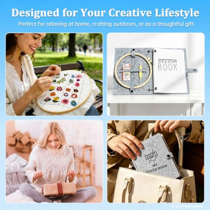 Bmtbu Embroidery Stitch Book Kit with 8.27x10.65 Portable Loose-Leaf Cover