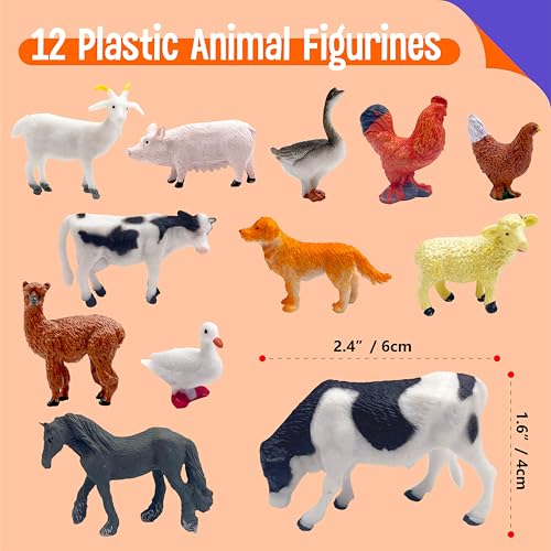 12 Farm Animal Figurines for Kids, Plastic Animal Toys Tiny Portable Farm Creature Figures Playset Montessori Toys Educational Game for Homeschool Preschool Toddler Kids - style: Farm animals (excluding cards)