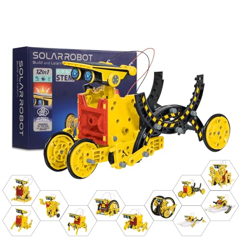 AESGOGO STEM Projects for Kids Ages 8-12, Solar Robot Science Building Kits, Birthday Gifts for 8 9 10 11 12-16 Year Old Boys Girls Teens, Robotics Powered by Sun or Battery(Not Include). - color: Yellow
