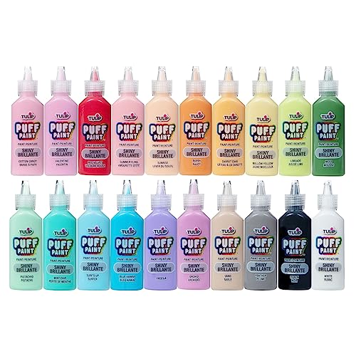 Tulip Puff Paint 20-Color Party Pack, Multi-Surface, Premium Quality, Nontoxic & Waterproof Craft Paint, Permanent on Fabric, Mellow Rainbow - color: Mellow Rainbow
