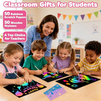 ZMLM 100PCS Rainbow Scratch Paper Art Gifts, Arts and Crafts for Kids Toys (Pack of 2) - color: Pink, size: 7.2 x 5 inch (Pack of 2)