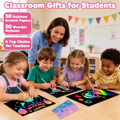 ZMLM 100PCS Rainbow Scratch Paper Art Gifts, Arts and Crafts for Kids Toys (Pack of 2) - color: Pink, size: 7.2 x 5 inch (Pack of 2)
