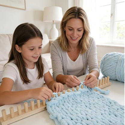 TISOFU 62" Chunky Blanket Loom, Large Wooden Loom Frame, Hand Knitting Kit for Adults Beginners, Adjustable Chunky Blanket Making Kit - size: 62 in