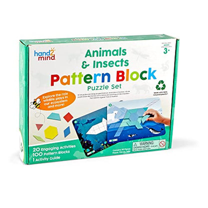 hand2mind Animals and Insects Pattern Block Puzzle Set, Tangram Puzzle, Geometric Shapes for Kids, Pattern Blocks Cards, Pattern Play, Toddler Battern Blocks, Kindergarten Learning Activities - style: Animals and Insects Set