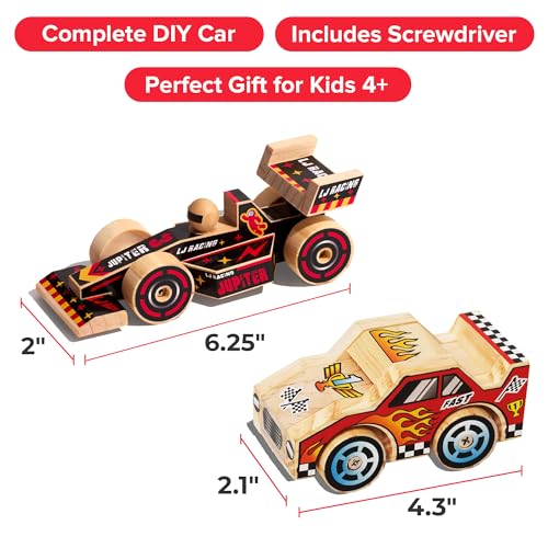 Little Jupiter DIY Wooden Kits w/Stickers - Stem Building Toys - Wood Crafts - Woodworking Kits - Wood Building Kits for Ages 4-7 Yrs (Open & Closed Wheel Race Cars) - size: Open and Closed Wheel Race Cars