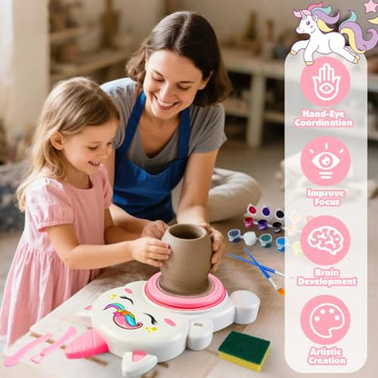 Pottery Wheel Kit for Kids with Glow Paints, Complete Pottery Arts Crafts Toys for Girls 8-12, Art Supplies for Kids 6 7 8 9 10 11 12 Toys Girls Birthday with Drawing Molds Tablecloth Air Dry Clay