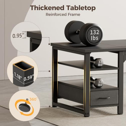 Mericonia 48 in Computer Desk with Drawer, 1" Thick Reversible Office Desk - color: Black, size: 48"D,1"T