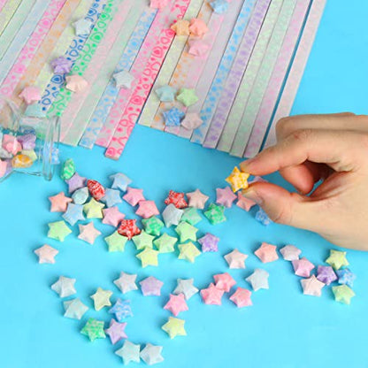 CCINEE 840 Sheet Luminous Origami Star Paper Strips, Glow in the Dark DIY Handmade Crafts Origami Lucky Star Paper, 4 Styles 40 Colors