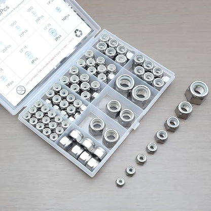130 Pcs SAE Lock Nuts, 6-32 8-32 10-24 10-32 1/4-20 5/16-18 3/8-16 1/2-13 - size: SAE 130 Kit (#6 #8 #10 1/4" 5/16" 3/8" 1/2")