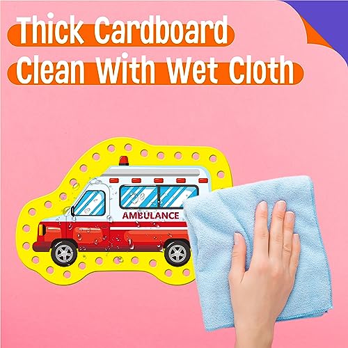 SpriteGru 9 Pieces Kids Lacing Cards, Double Sided Sewing Cards in 9 Vehicle Cards with 9 Colorful Laces, Imagination Development Lacing Toys Games for Children Educational and Learning Activity - color: Vehicle-A