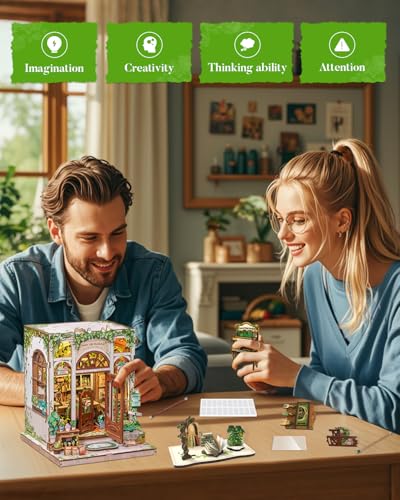 Cutefun Book Nook Kit - DIY Miniature Dollhouse Kit for Adults and Teens - color: Green Life Bookshop