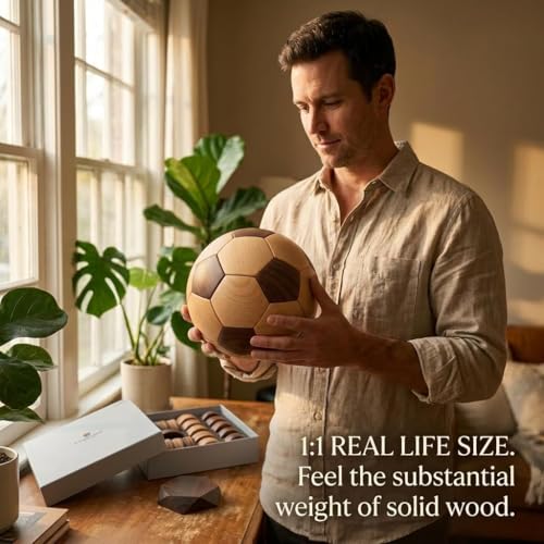 3D Wooden Soccer Ball Puzzle for Adults, Walnut and Beech Desk Décor,Gift - style: Walnut + Beech