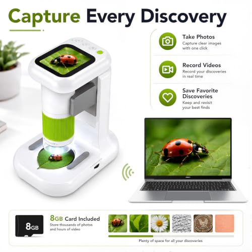 Microscope for Kids with 1080P 2.4" Screen, 2 in 1 Desktop & Handheld