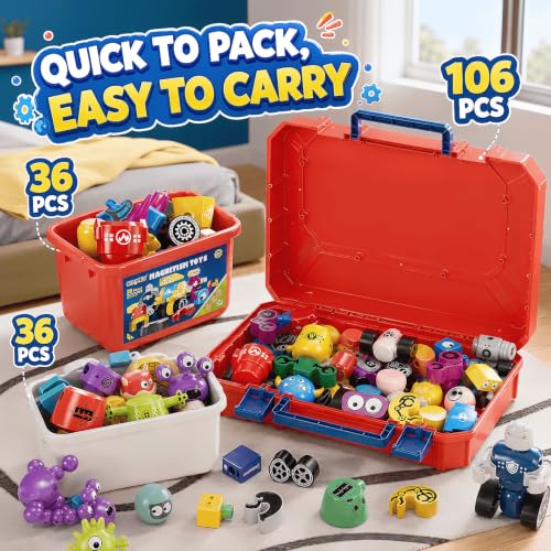 Magnets Robot Building Toys - 106 PCS Monsters Stacking Blocks Set with Box