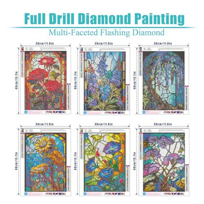 6 Pack Diamond Painting Kits for Adult Flower Diamond Art Kits for Adults - color: 6 pcs glass flower set