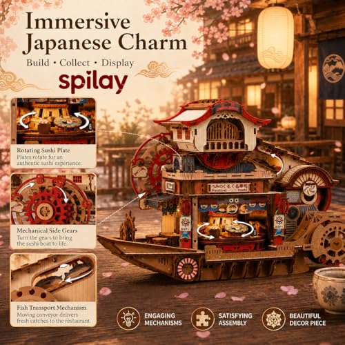 Spilay 3D Wooden Puzzle for Adults, Mechanical Wood Model Building Kit - color: Nautical Sushi