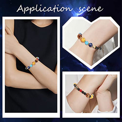 SUNNYCLUE 1 Box 300+Pcs DIY 10 Sets Solar System Bracelets Kit Galaxy Universe The Nine Guardian Planets Obsidian Beads Beading Bracelet Necklace Natural Gemstone Bead for Jewelry Making Kits Craft - color: Golden Color Rings Upgraded Beads