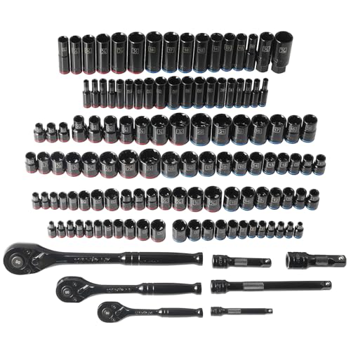 STARWORK TRUE MECHANIC 303-Piece Mechanics Tool Set, 120-Tooth Ratcheting Wrench Set, 1/4", 3/8", 1/2" Drive, Professional, SAE/Metric - color: Red