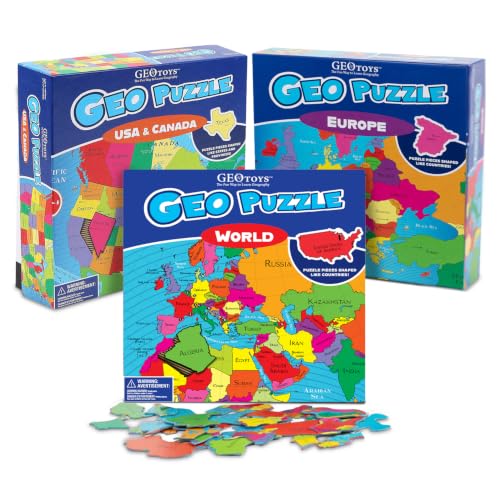 GeoPuzzle Europe, USA/Canada & World Jigsaw Puzzles, 3-Pack Puzzle for Kids - color: 3 Sets-europe, Usa/Canada & World
