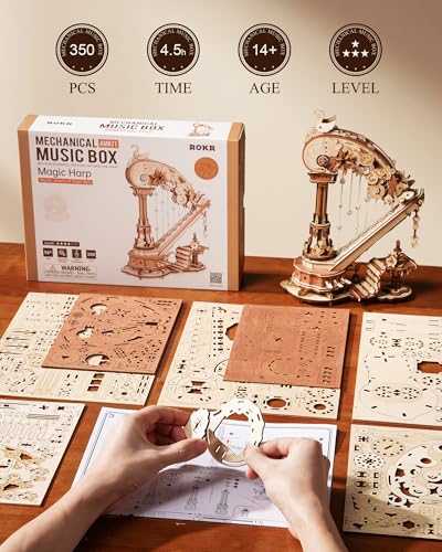 ROKR Magic Harp 3D Wooden Puzzle, Self-Playing Mechanical Music Box, 350pcs