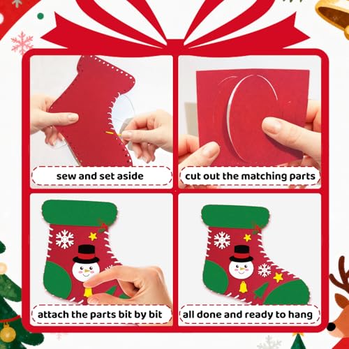 6 Sets Christmas Felt Ornament Sewing Kit, Christmas Ornaments Supplies Santa Elk Snowman Felt Sewing Socking Kit DIY Activity Perfect for Xmas Arts